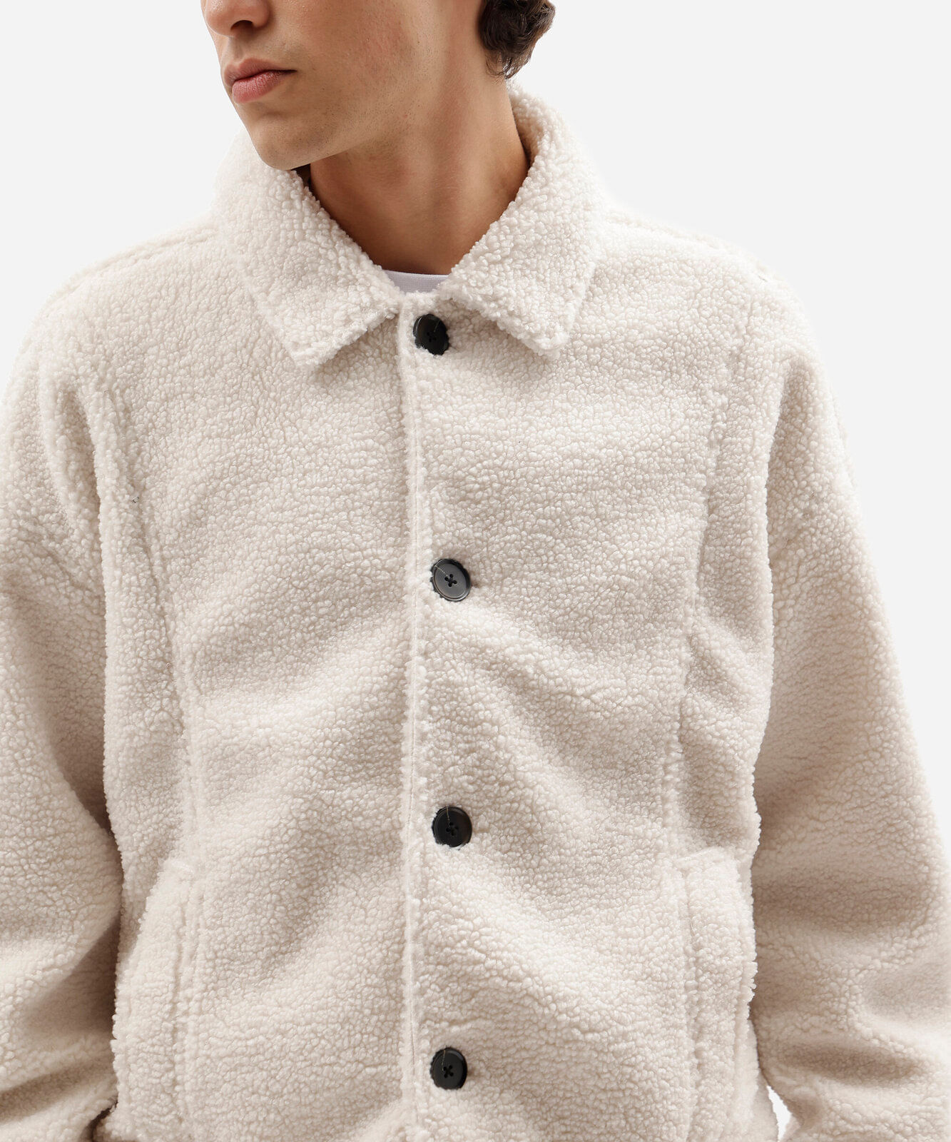 jaqueta masculina de sherpa com bolsos off white