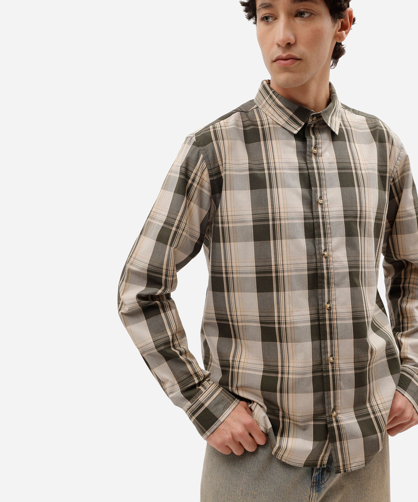 camisa masculina com algodão manga longa xadrez verde