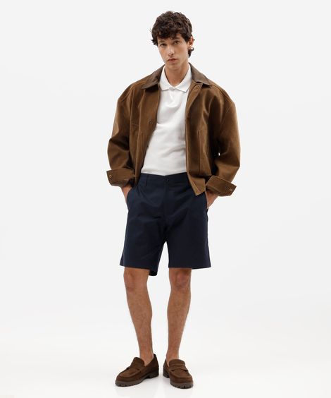 bermuda chino reta masculina de sarja azul