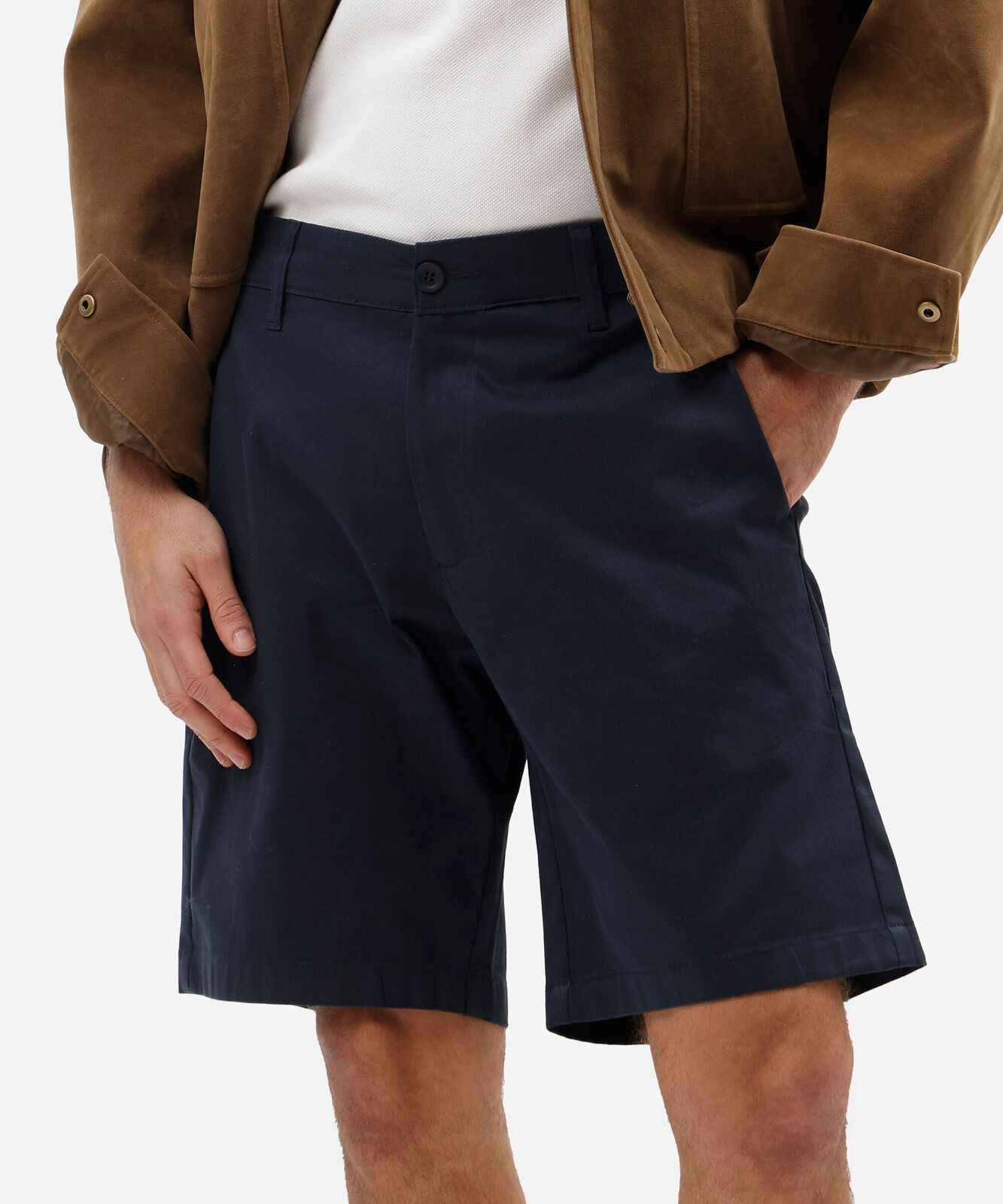 bermuda chino reta masculina de sarja azul