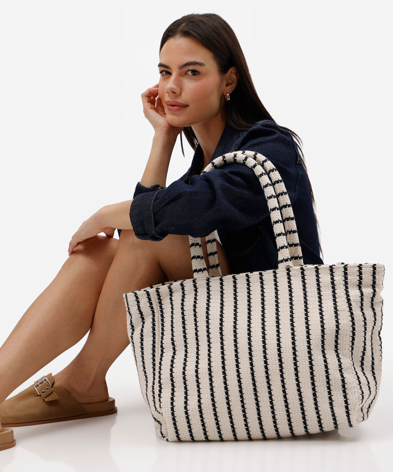 bolsa tote listrado colorida