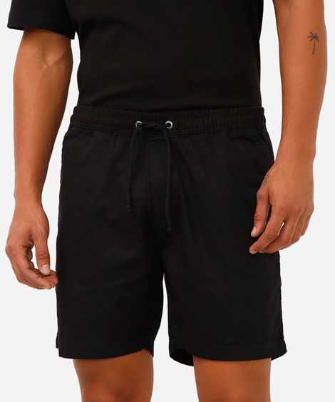 bermuda de sarja cós com elástico preto