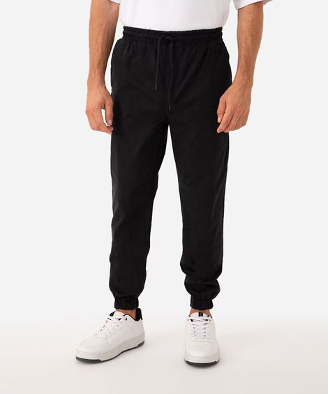 calça jogger slim de sarja amaciada com bolsos preto