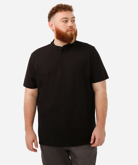 polo plus size de algodão piquet - preto