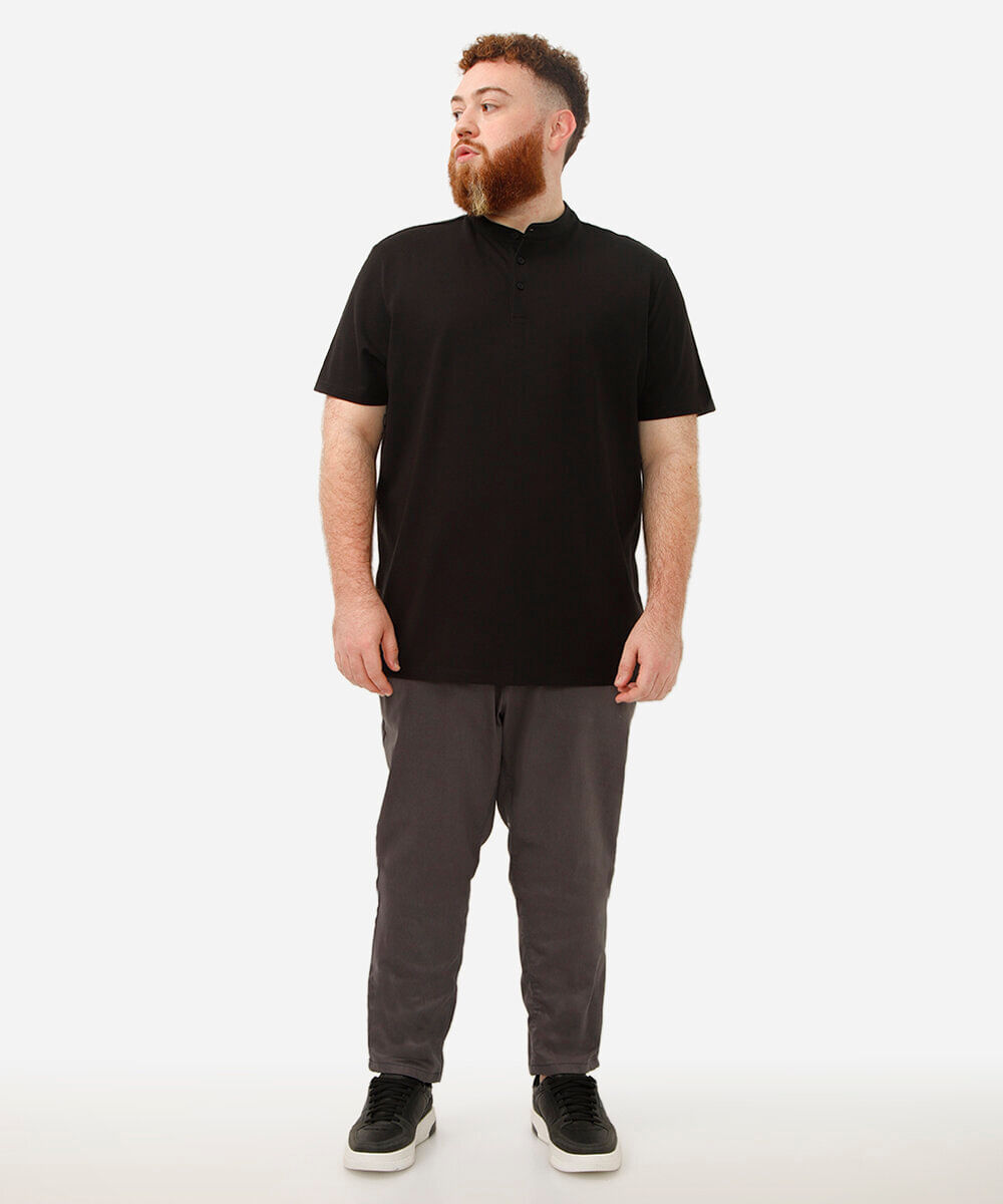 polo plus size de algodão piquet - preto