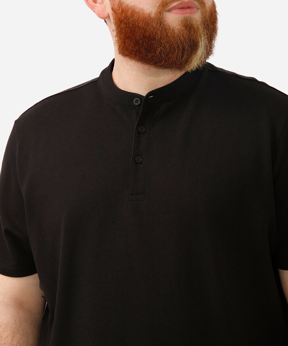 polo plus size de algodão piquet - preto