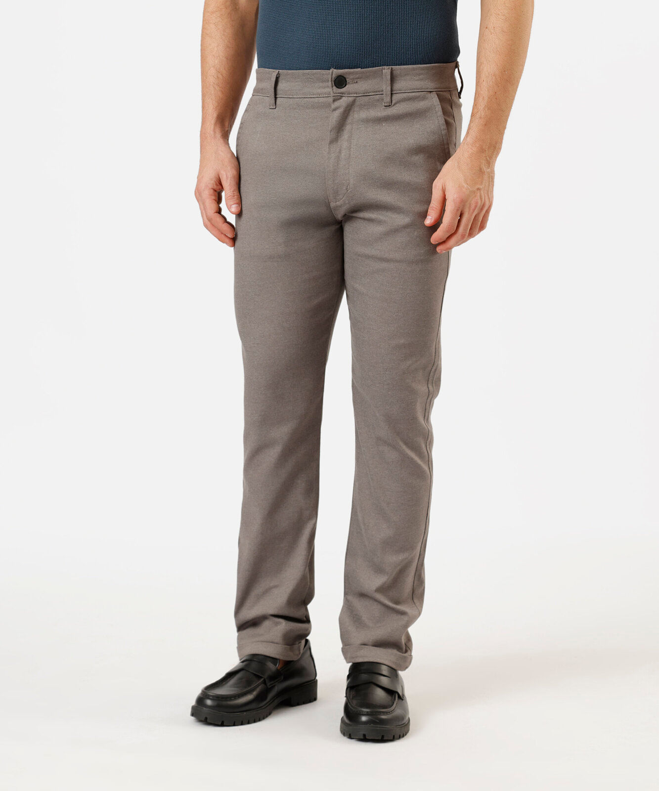 calça slim chino masculina de sarja cinza