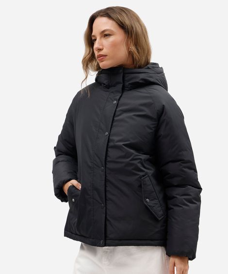 jaqueta puffer feminina com capuz preta