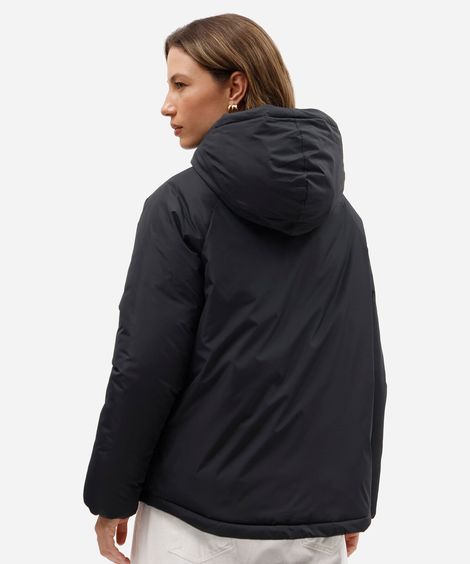 jaqueta puffer feminina com capuz preta