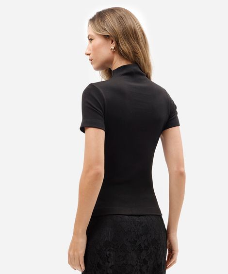 blusa feminina de algodão gola alta manga curta preta