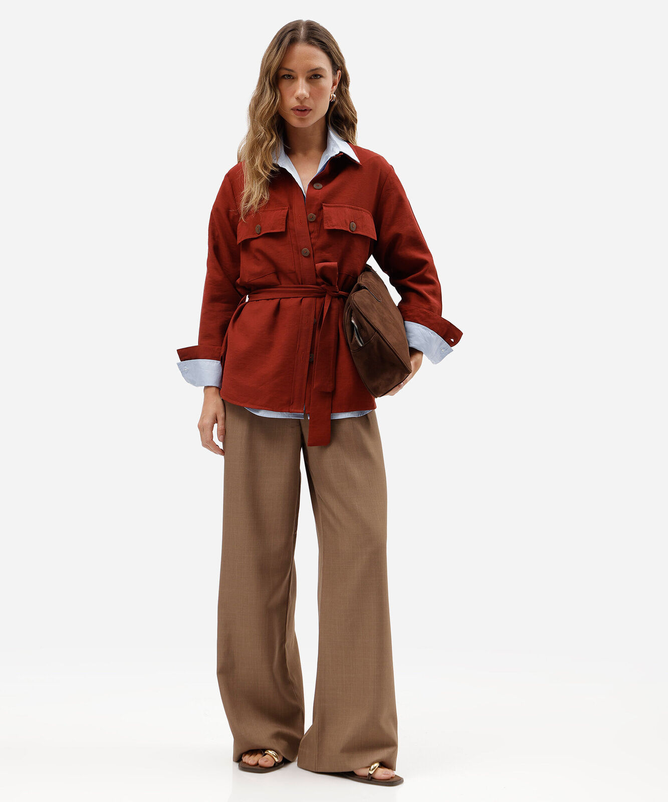 camisa feminina com viscose manga longa e amarração vinho