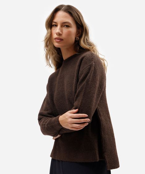 suéter feminino de tricot texturizado marrom