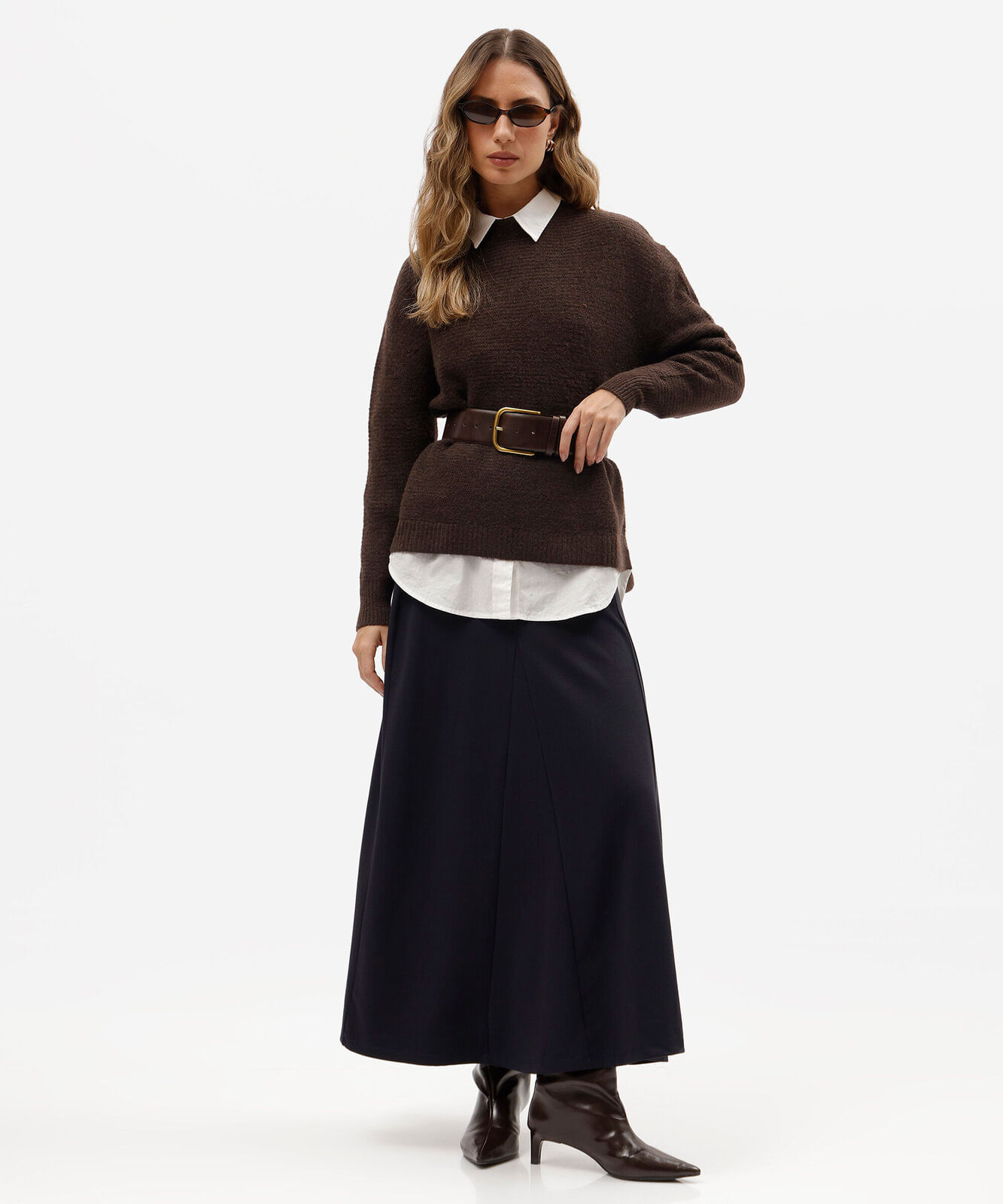 suéter feminino de tricot texturizado marrom