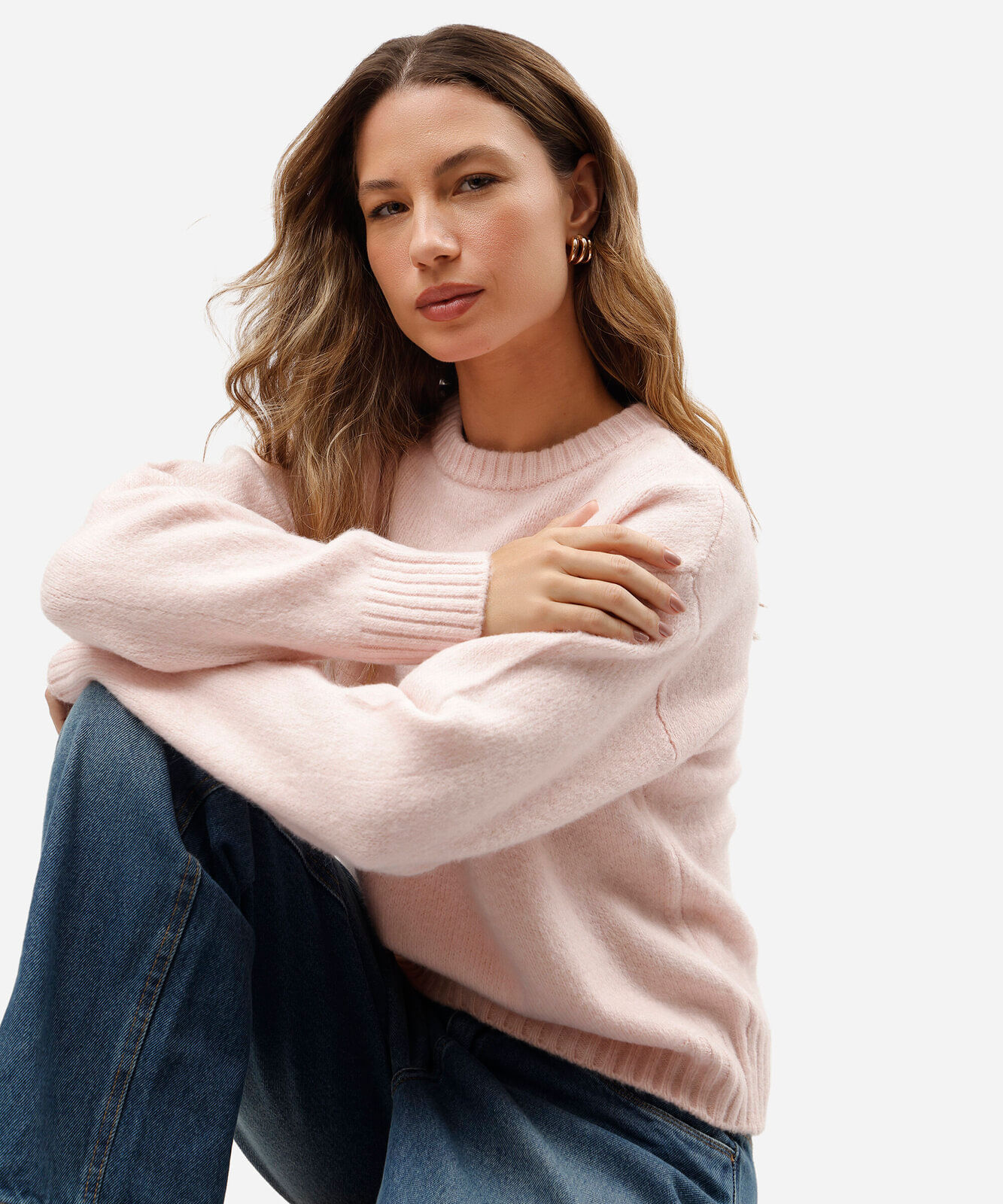 suéter feminino de tricot gola redonda rosa