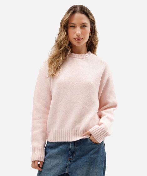 suéter feminino de tricot gola redonda rosa