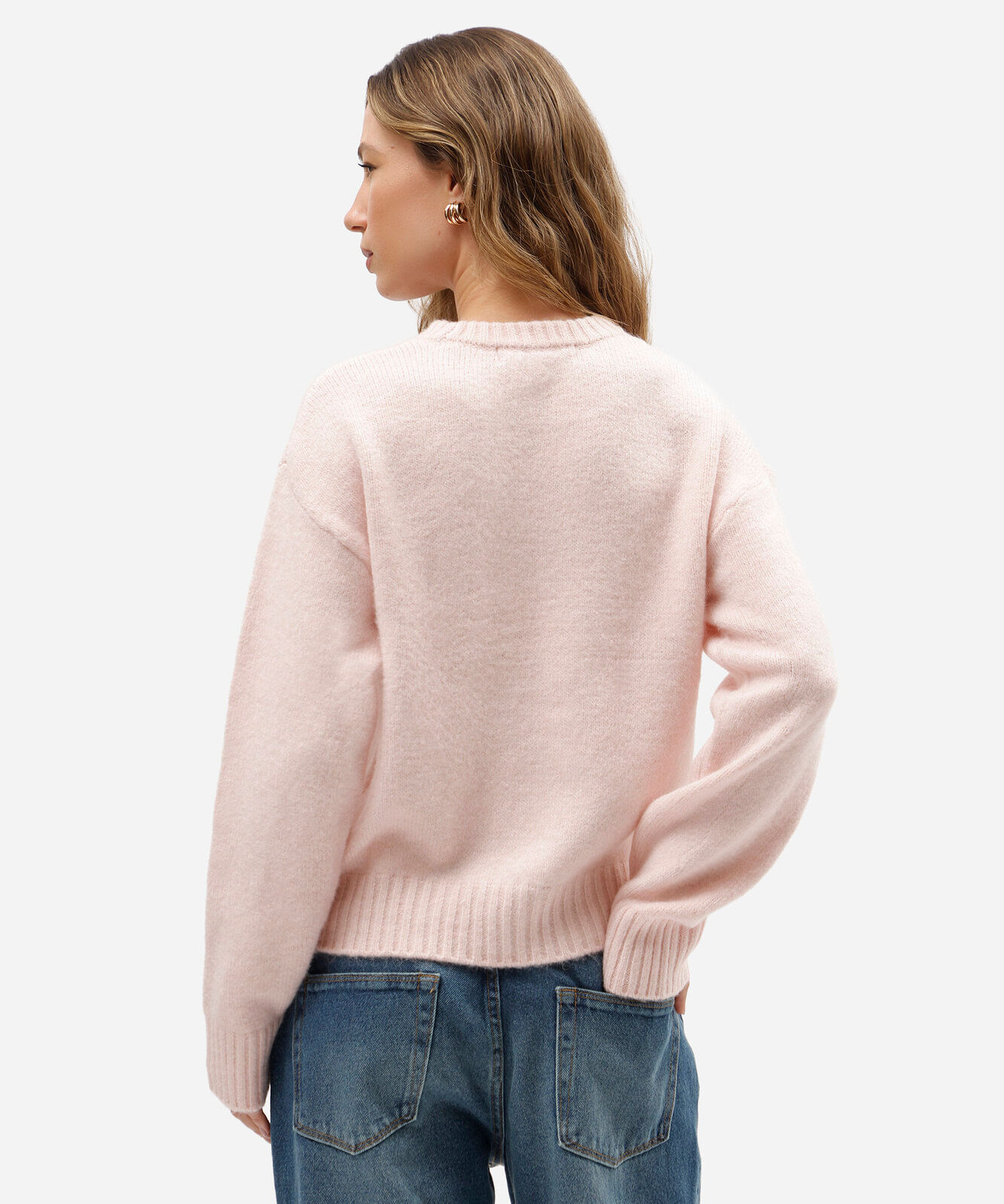 suéter feminino de tricot gola redonda rosa