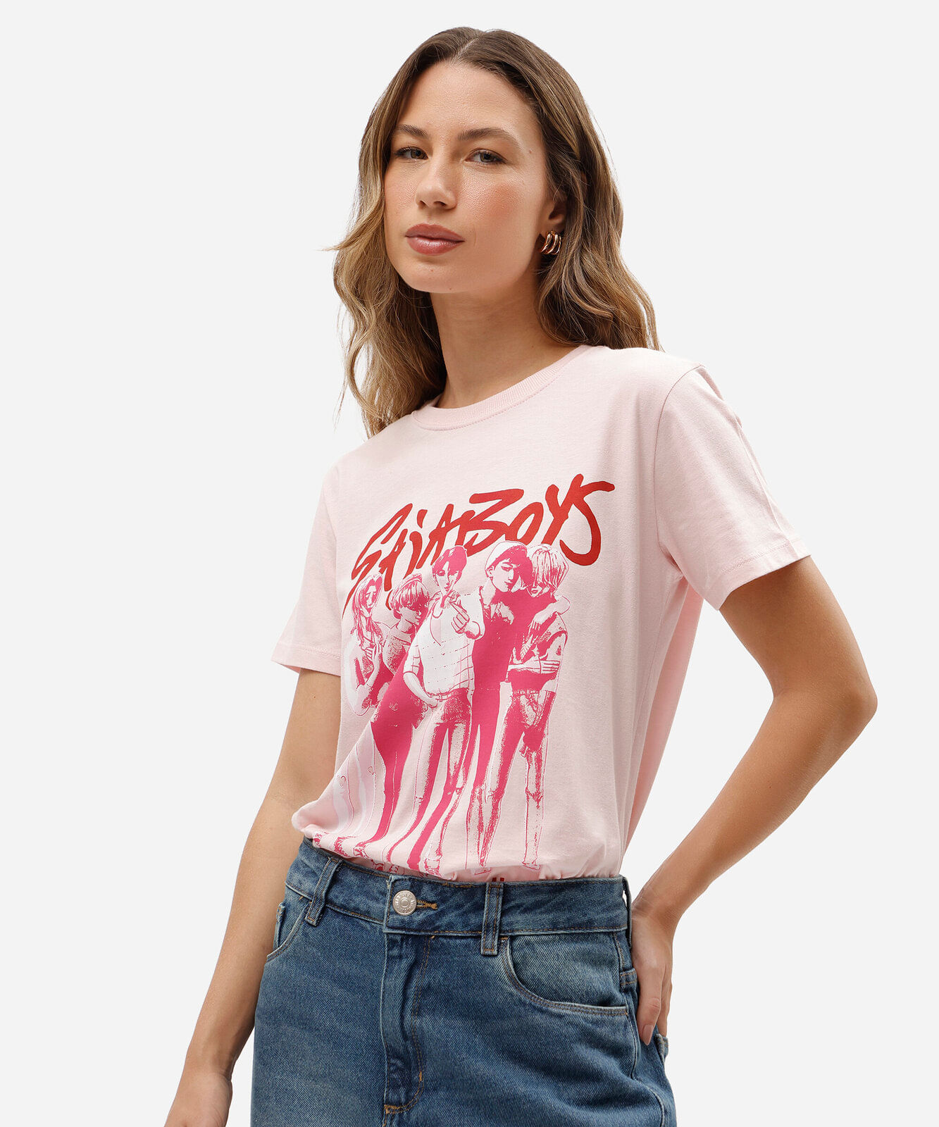 camiseta feminina de algodão manga curta saja boys rosa