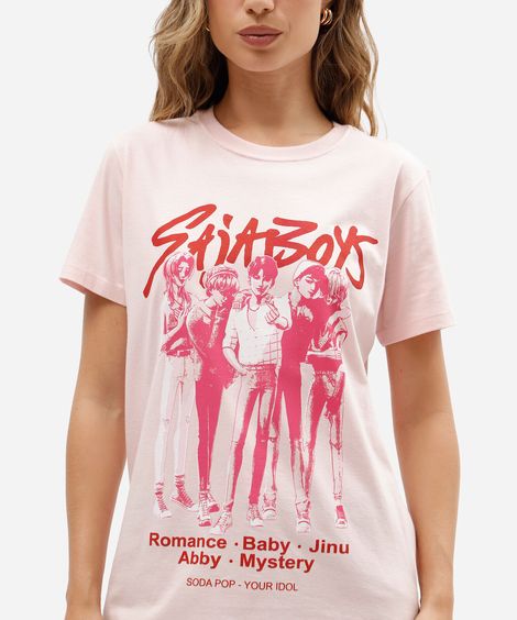 camiseta feminina de algodão manga curta saja boys rosa