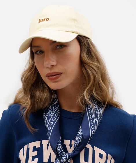 boné aba curva de sarja bordado amarelo