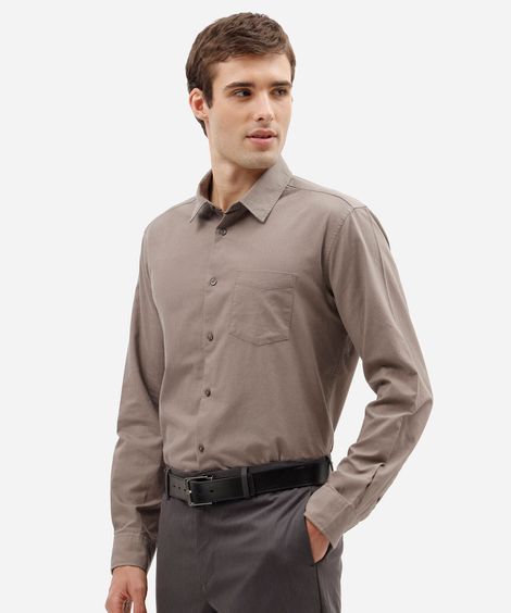 camisa manga longa comfort oxford bege