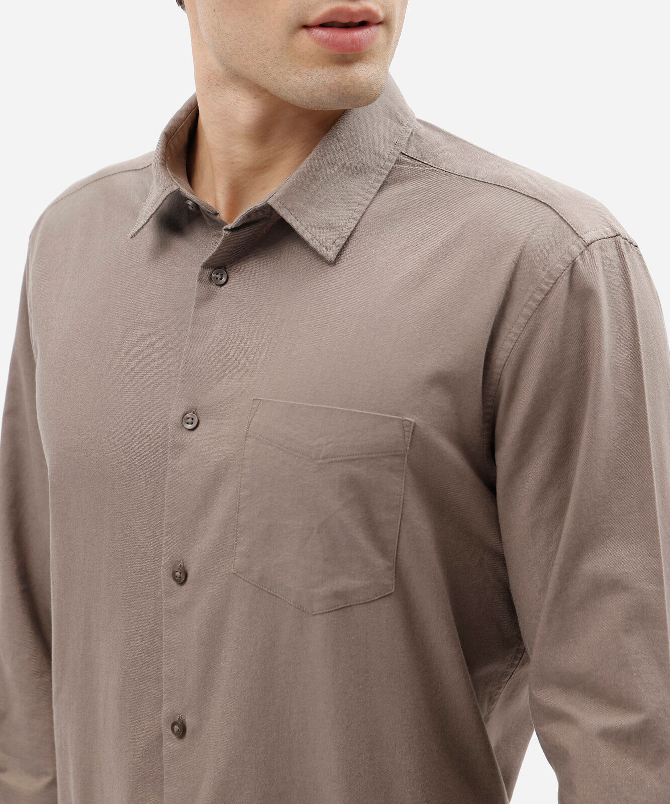 camisa manga longa comfort oxford bege