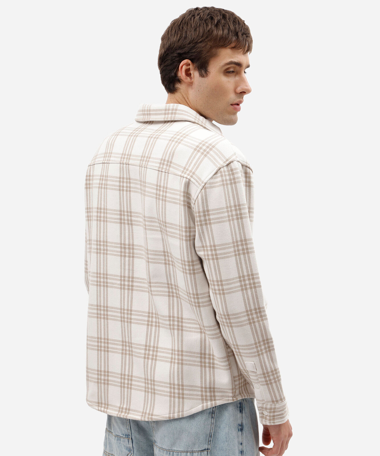 camisa overshirt masculina de algodão manga longa xadrez bege