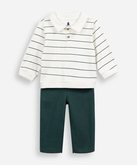 conjunto longo polo listrado infantil off white