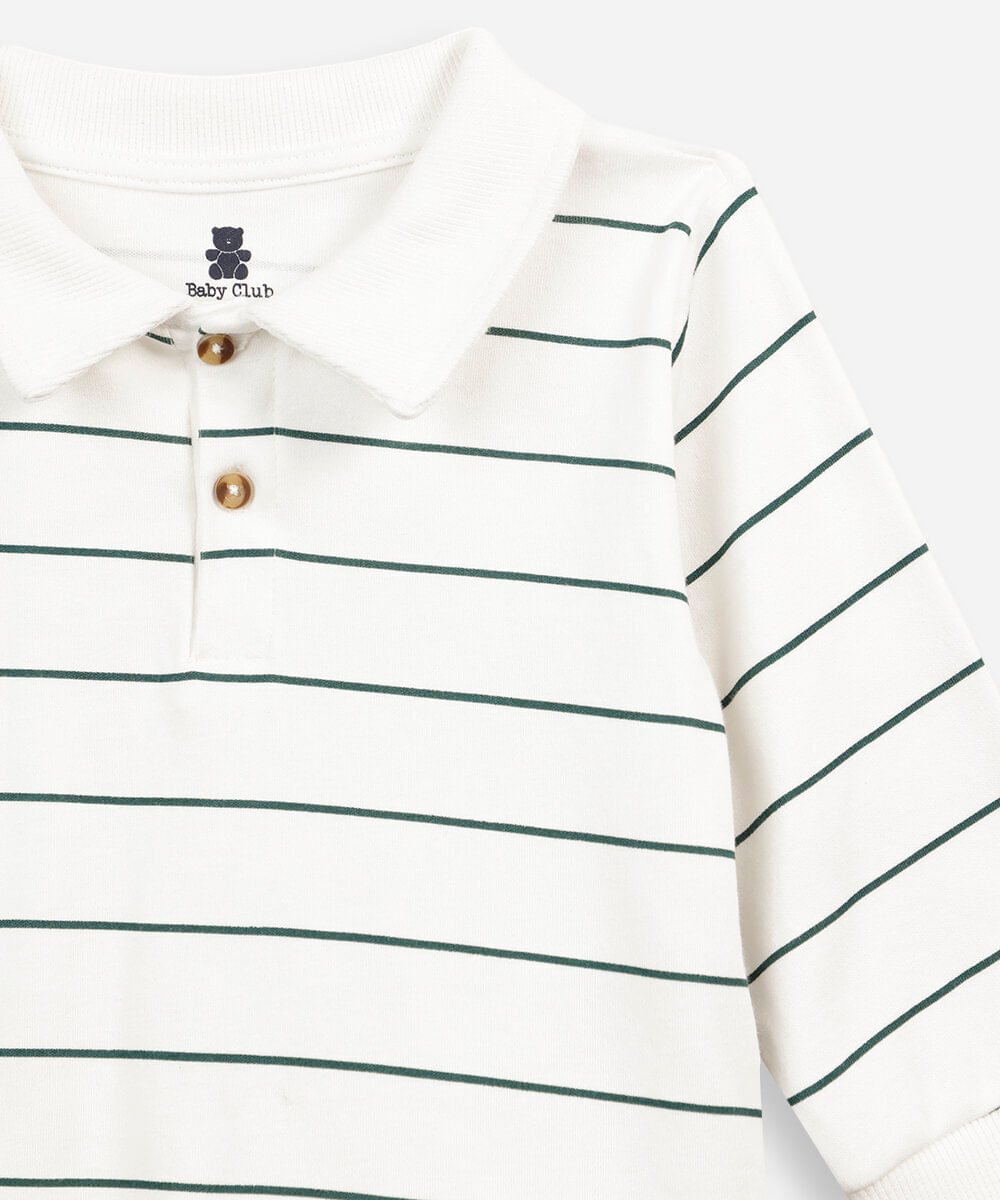 conjunto longo polo listrado infantil off white