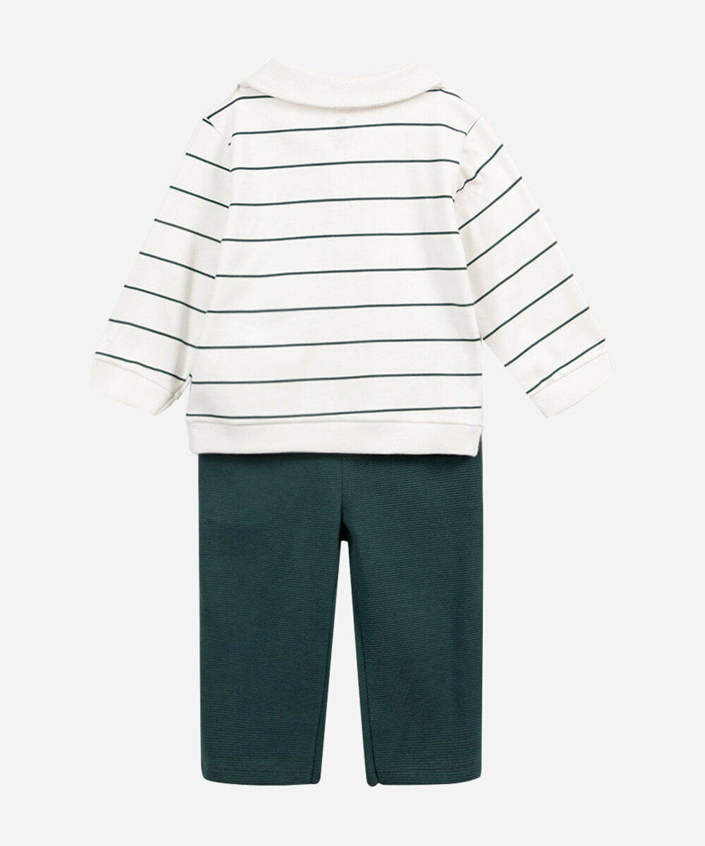 conjunto longo polo listrado infantil off white