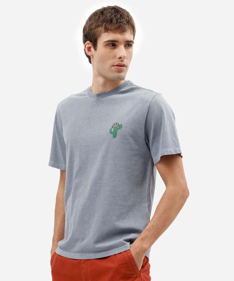 camiseta masculina de algodão manga curta estampada estonada azul