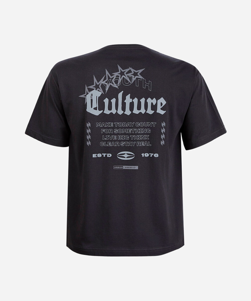 camiseta juvenil de algodão manga curta youth culture cinza