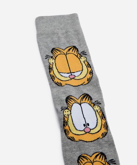 meia masculina cano alto garfield moods cinza