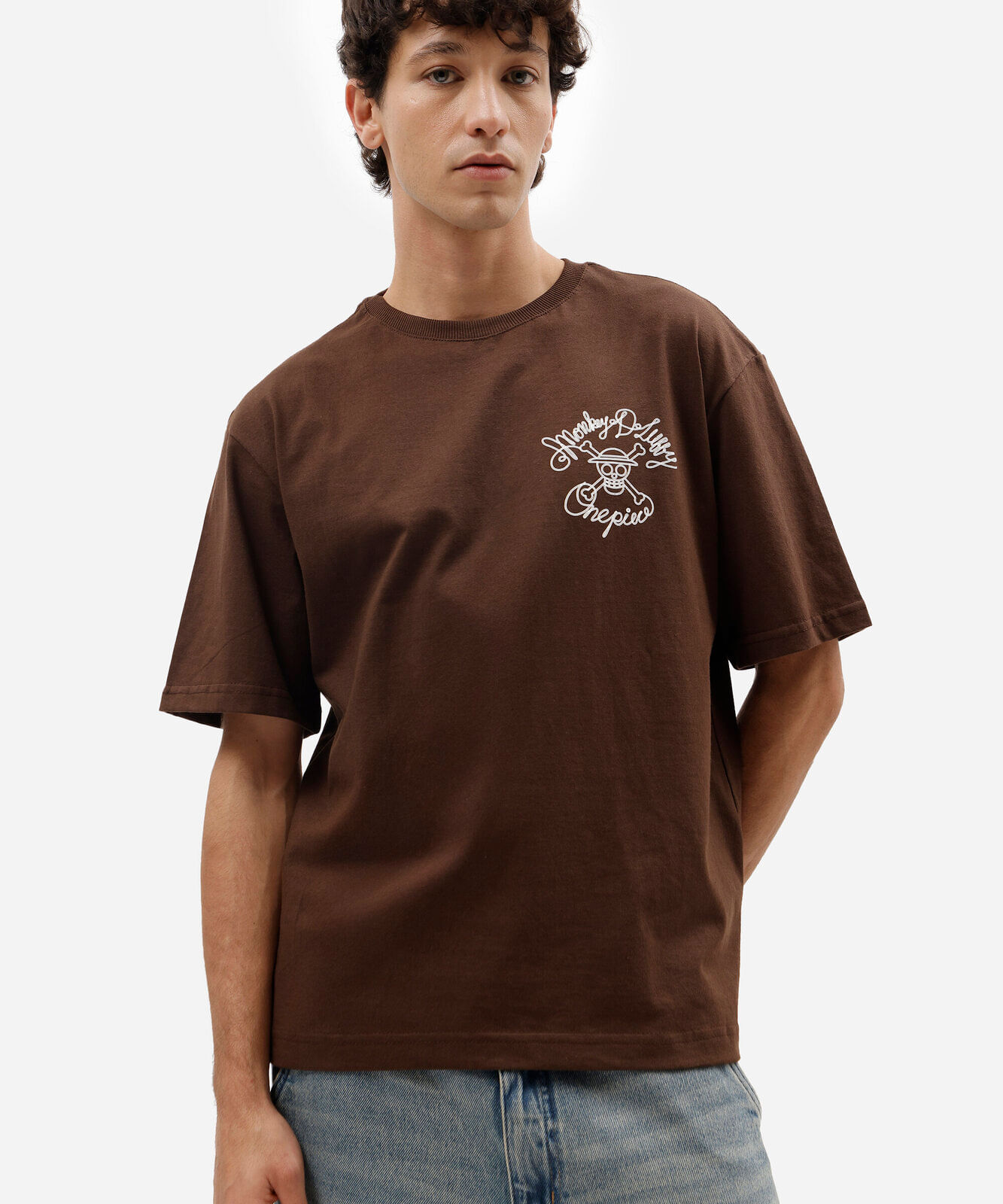 camiseta masculina de algodão manga curta one piece marrom
