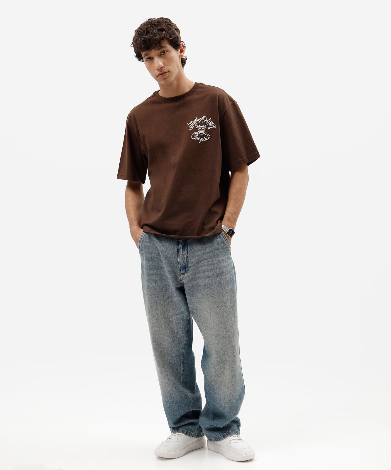 camiseta masculina de algodão manga curta one piece marrom