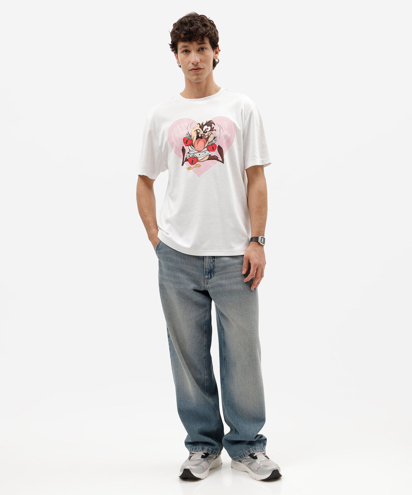 camiseta masculina com algodão manga curta taz looney tunes off white