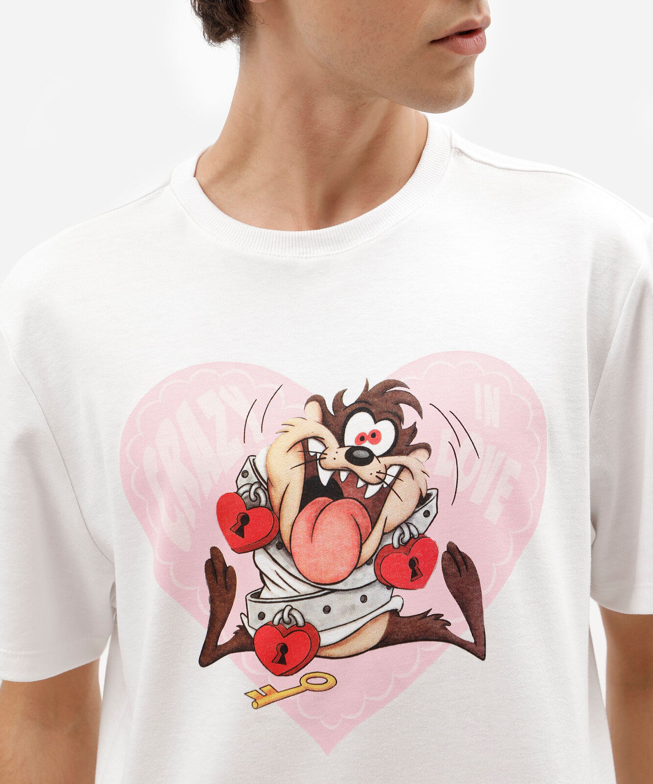 camiseta masculina com algodão manga curta taz looney tunes off white