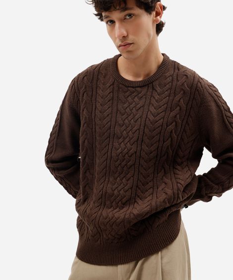 suéter masculino de tricot texturizado marrom