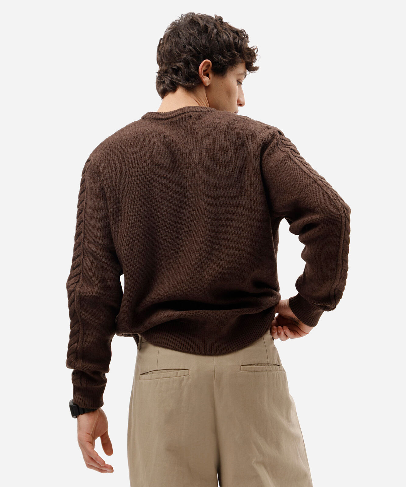 suéter masculino de tricot texturizado marrom