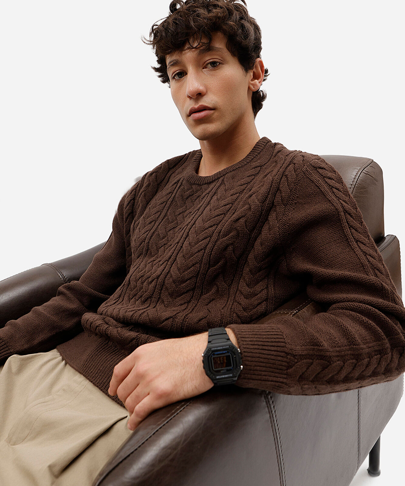 suéter masculino de tricot texturizado marrom