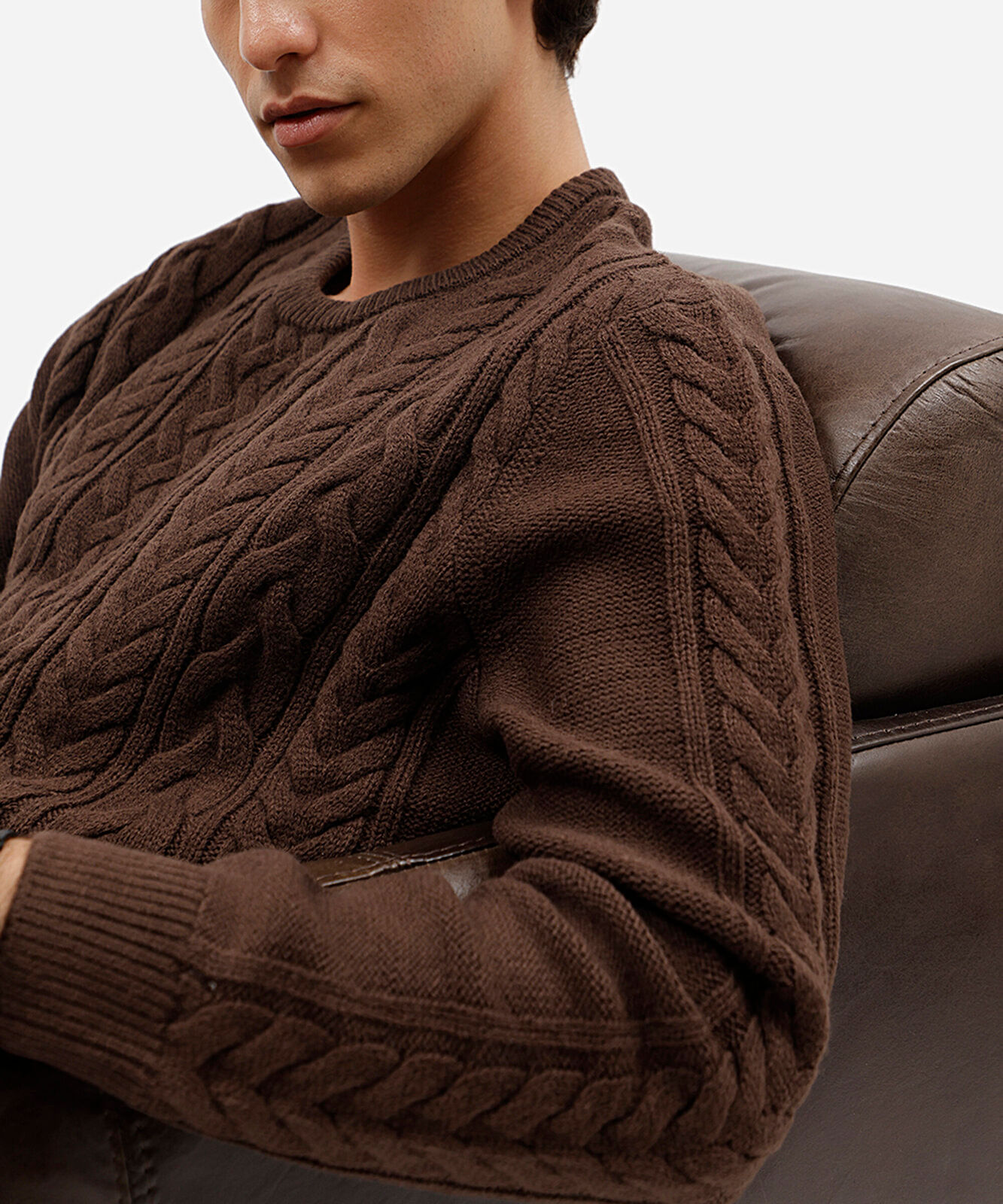 suéter masculino de tricot texturizado marrom