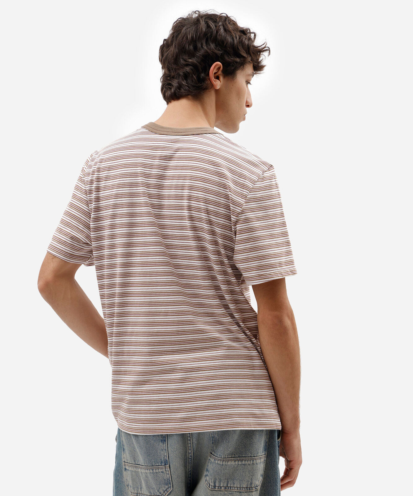 camiseta masculina com algodão manga curta tom e jerry listrada bege
