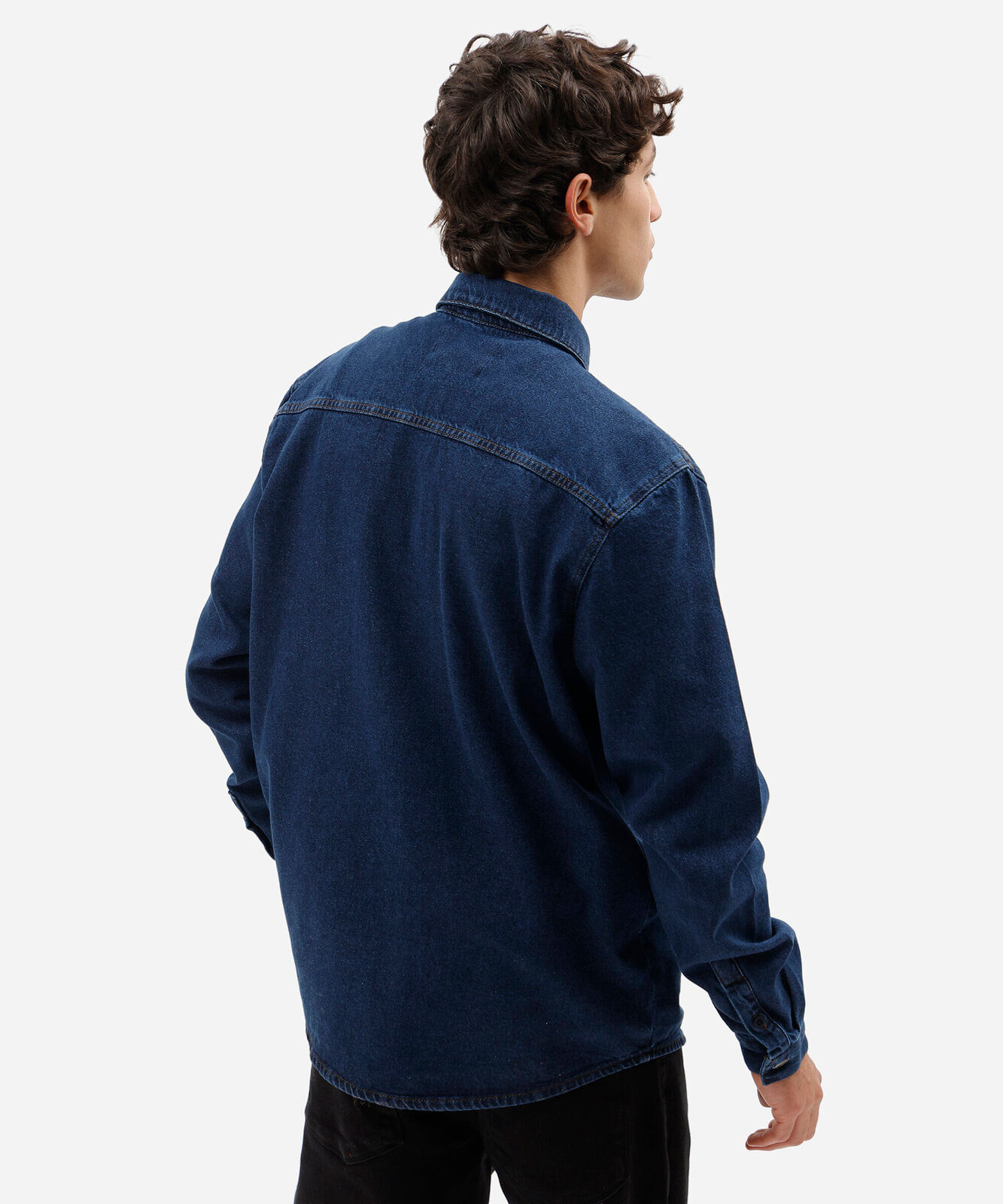 camisa masculina jeans manga longa com bolsos azul