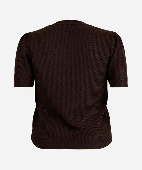 blusa feminina de tricot manga bufante texturizada plus size marrom