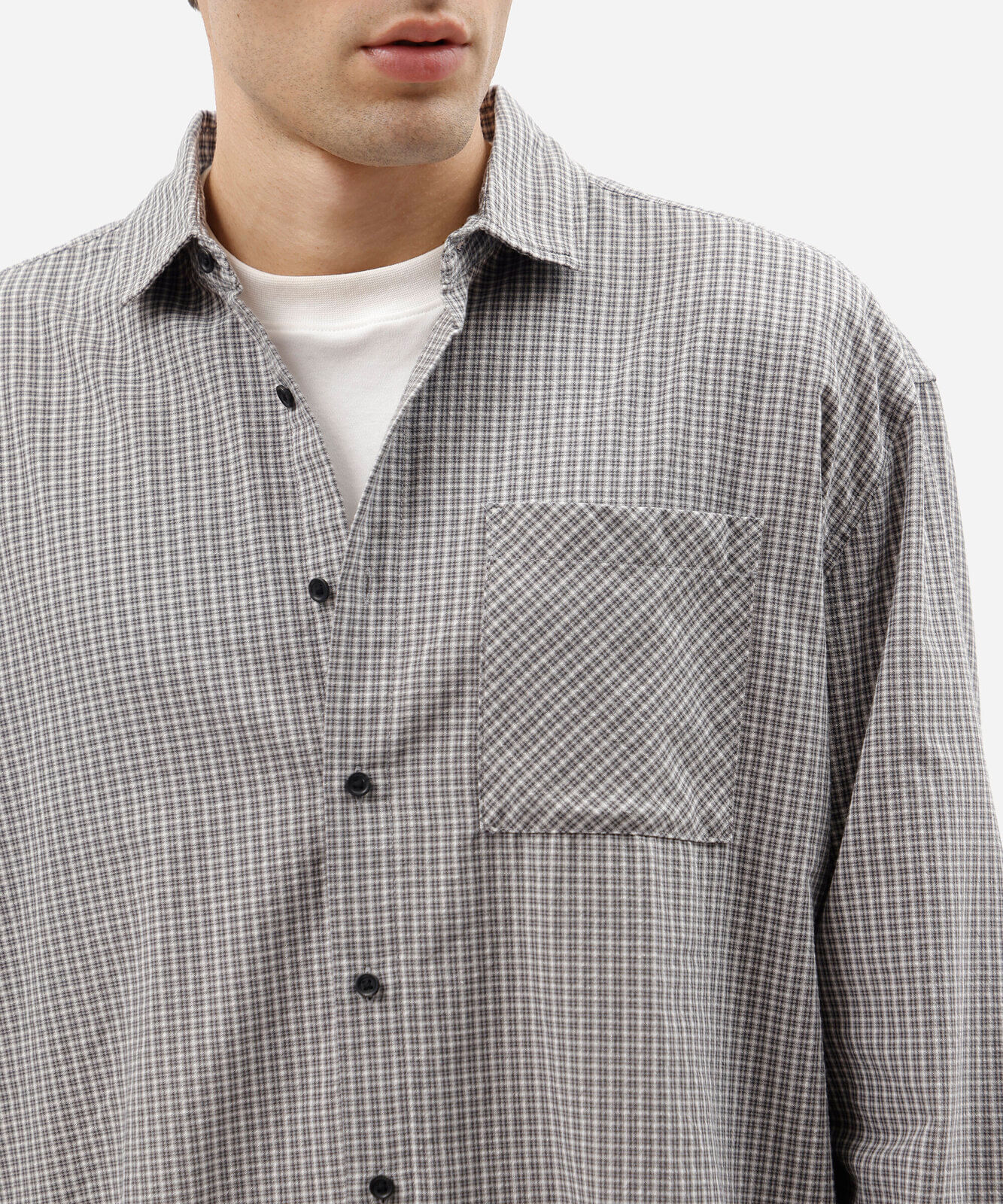 camisa box fit masculina manga longa xadrez cinza