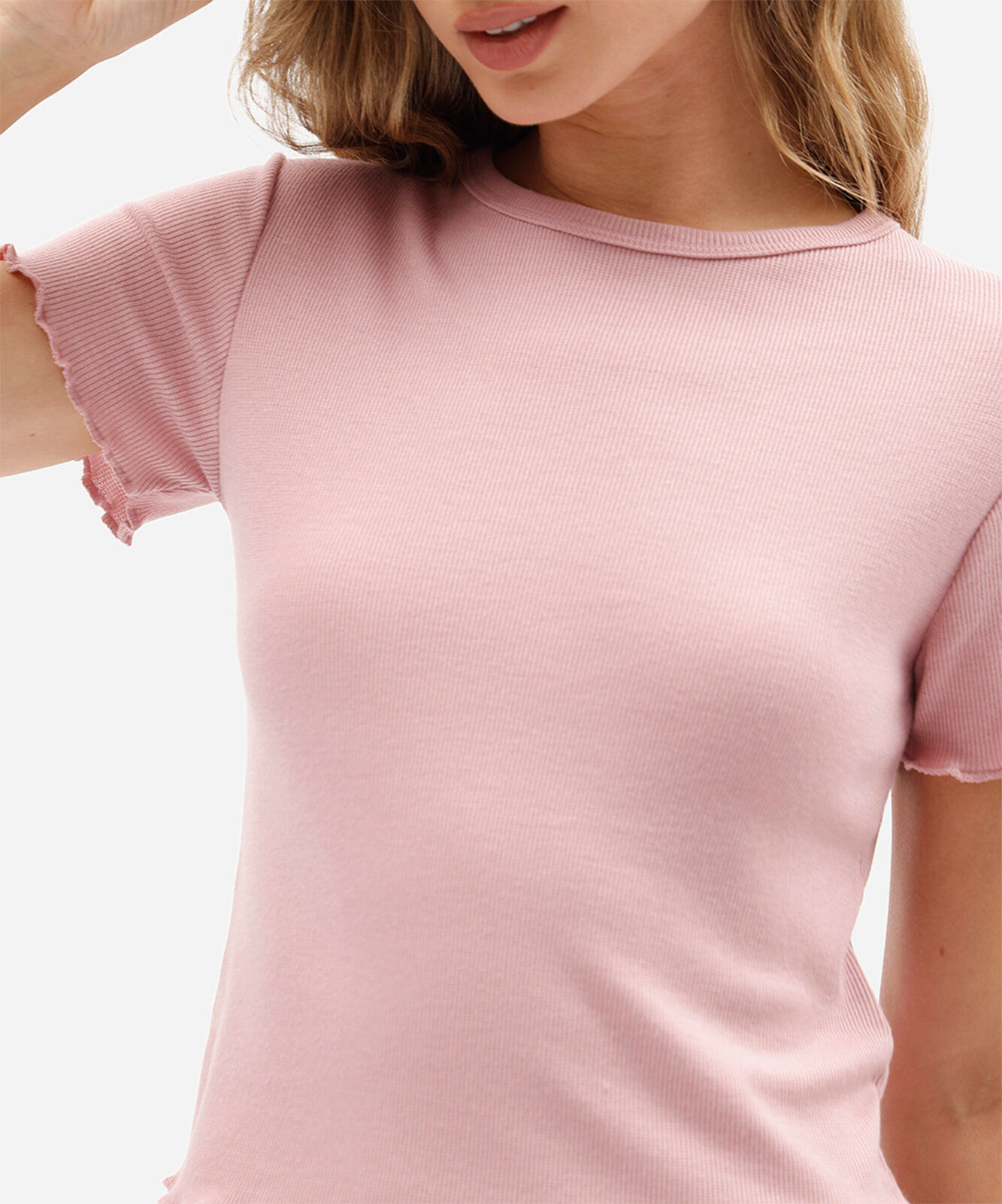 blusa baby look feminina manga curta canelada rosa