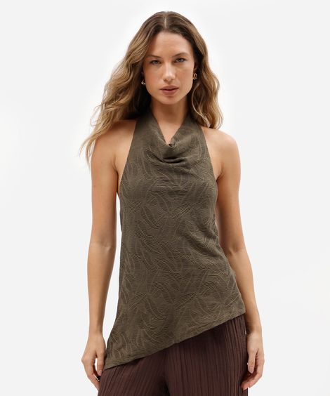 blusa frente única feminina assimétrica texturizada verde