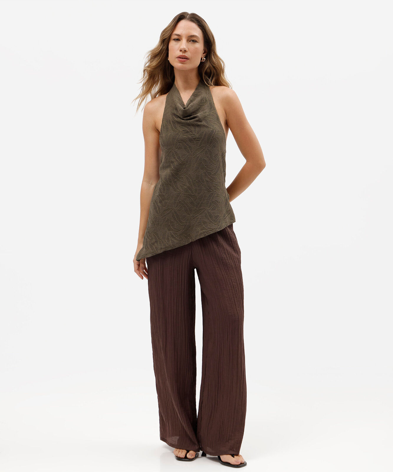 blusa frente única feminina assimétrica texturizada verde