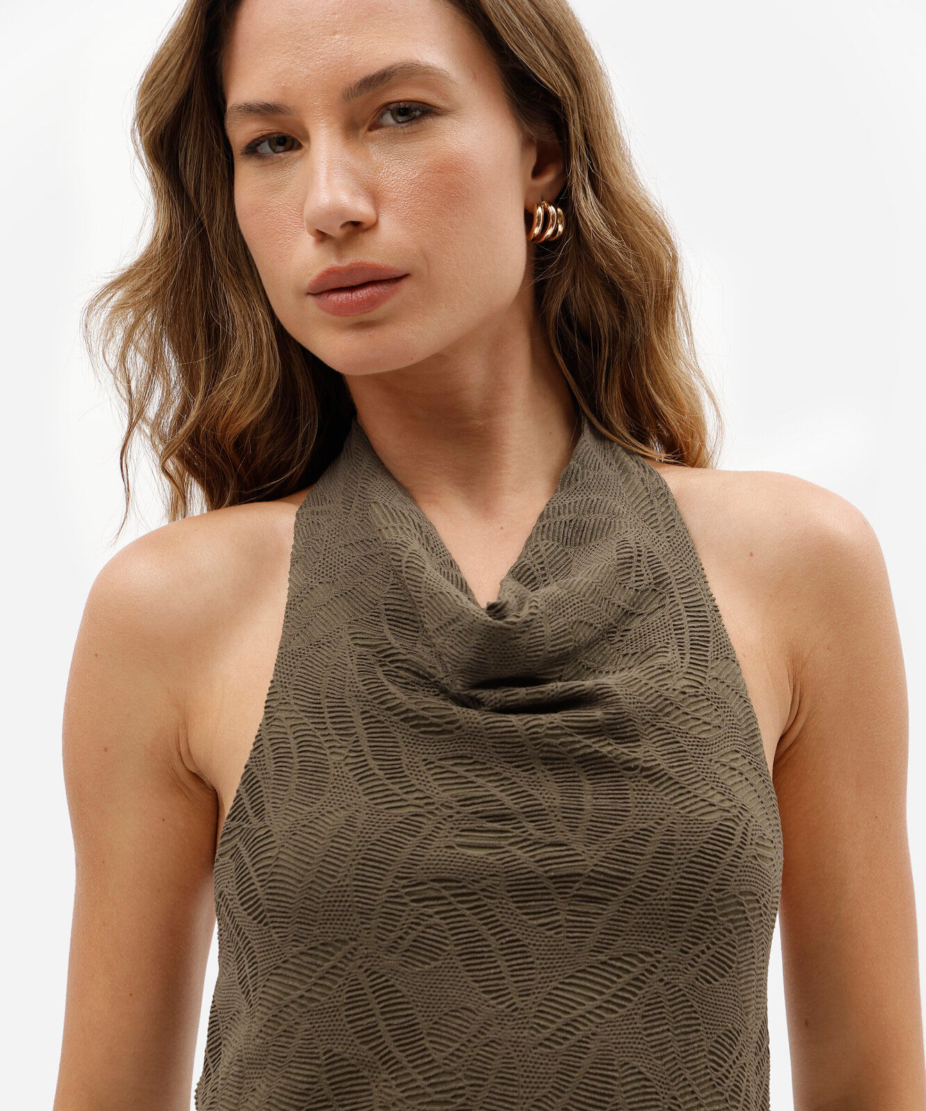 blusa frente única feminina assimétrica texturizada verde
