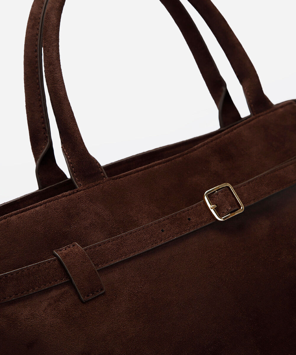bolsa tote estruturada suede marrom