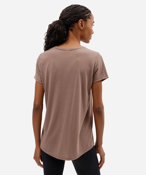 blusa esportiva feminina manga curta estampada marrom